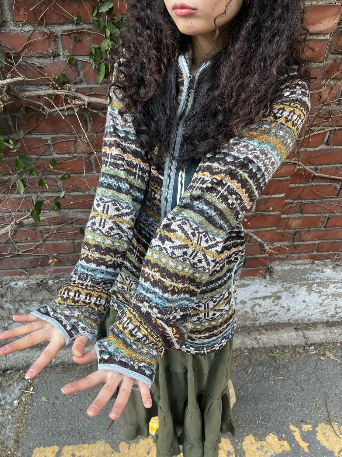 히피 패턴 핸드워머 포인트 후드 집업 상품이미지3