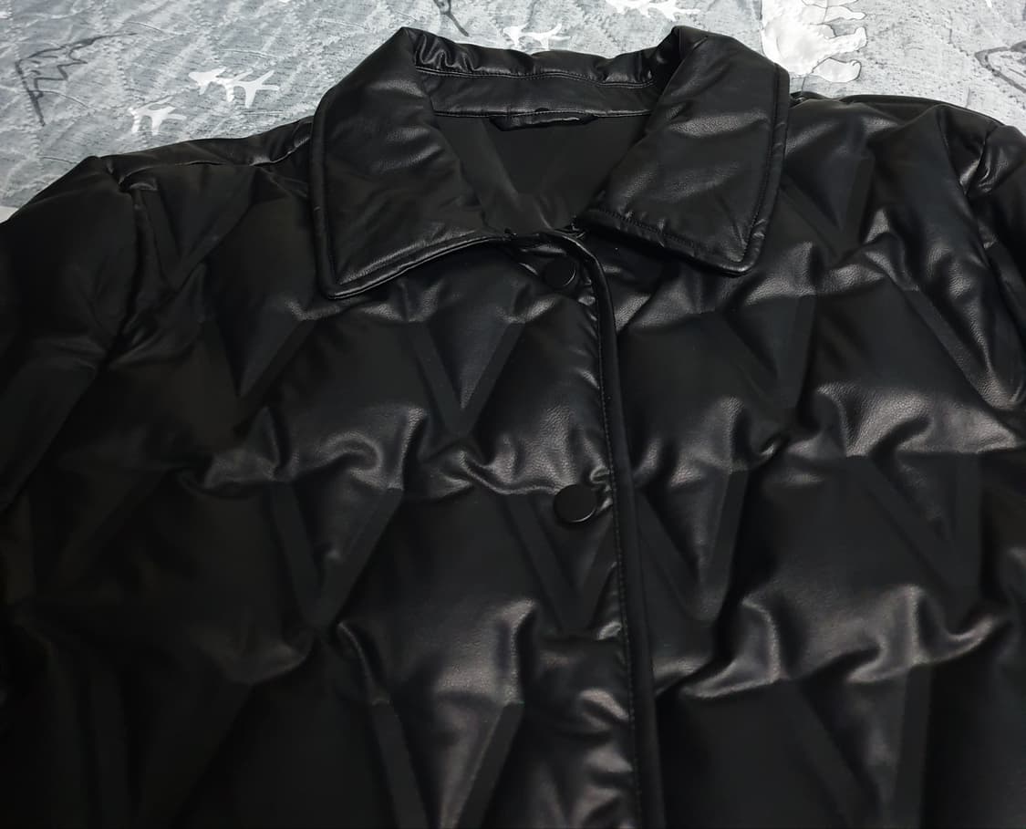 마틴발 슬림핏 퀄팅 가죽 덕다운 경량패딩 자켓 블랙 (M) 상품이미지2