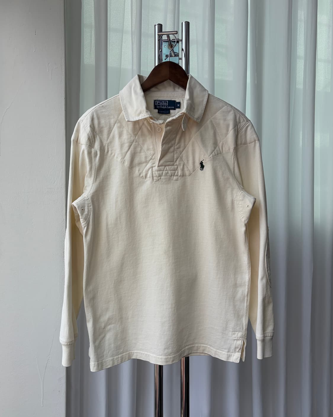 [M]폴로 랄프로렌 숄더 엘보 패치 크림 럭비 티셔츠 상품이미지2