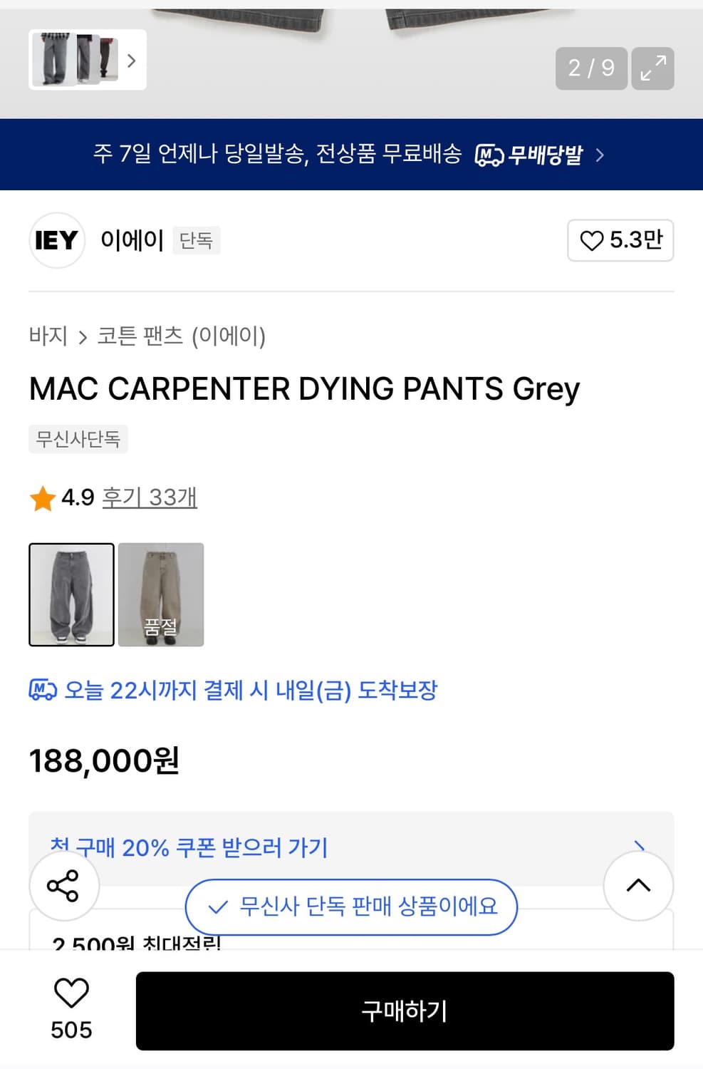 IEY 더블니 카펜터 팬츠 상품이미지2