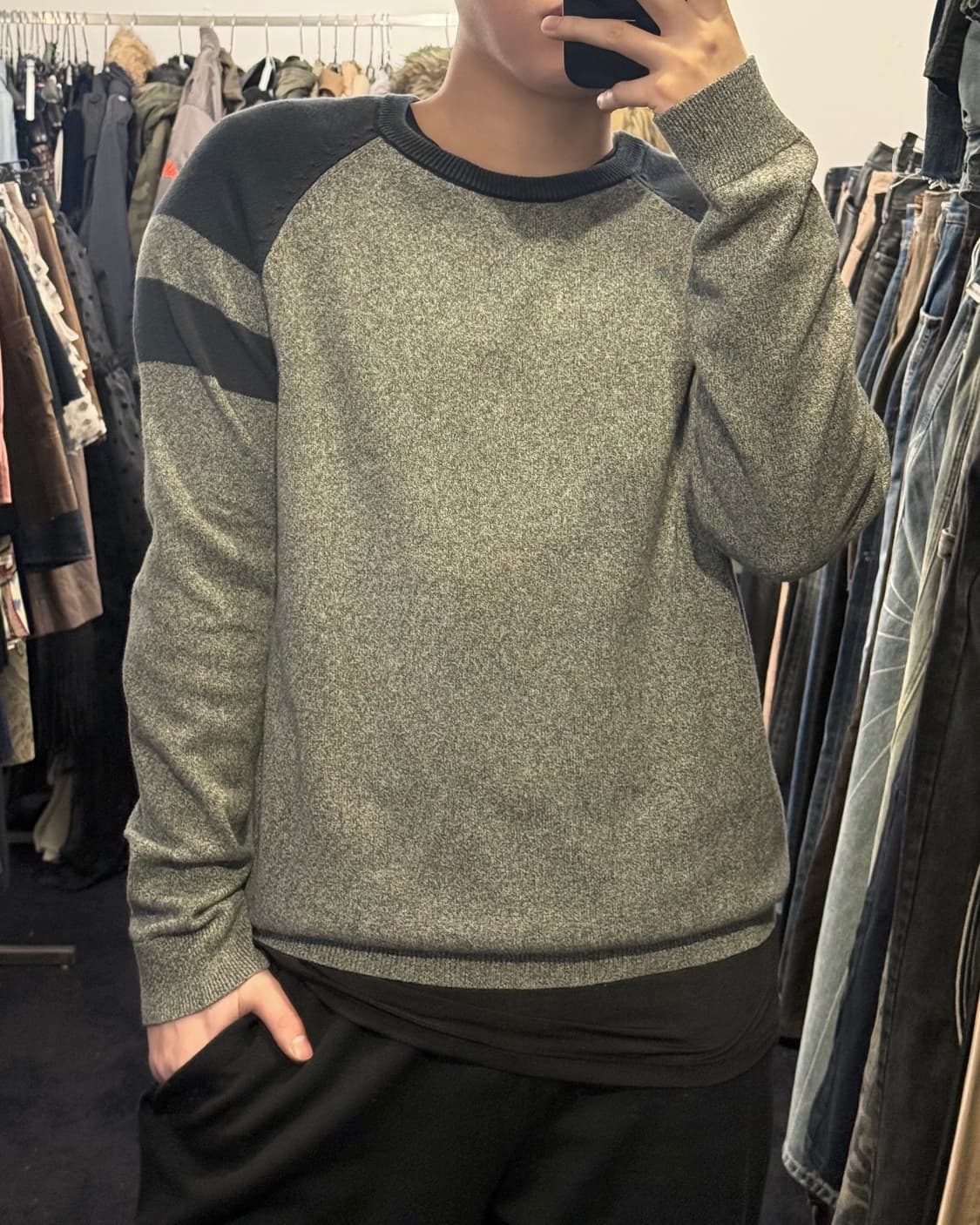 DKNY 도나카란 네이비 회색 그레이 나그랑 선 줄 니트 스웨터 M 95 상품이미지1