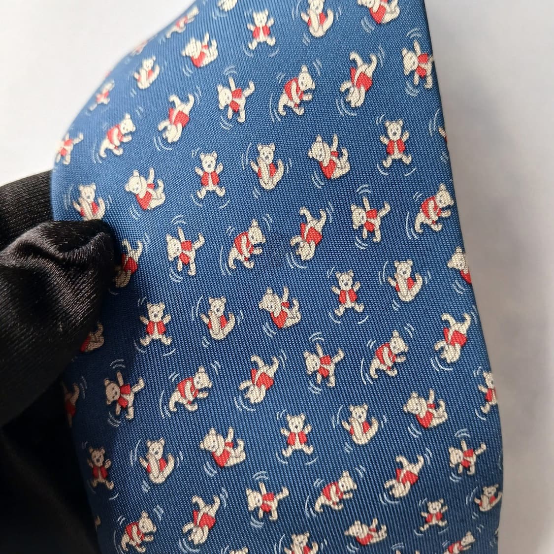 살바토레 페라가모 실크 블루 곰돌이 모티브 넥타이 9cm A등급 E959 상품이미지9