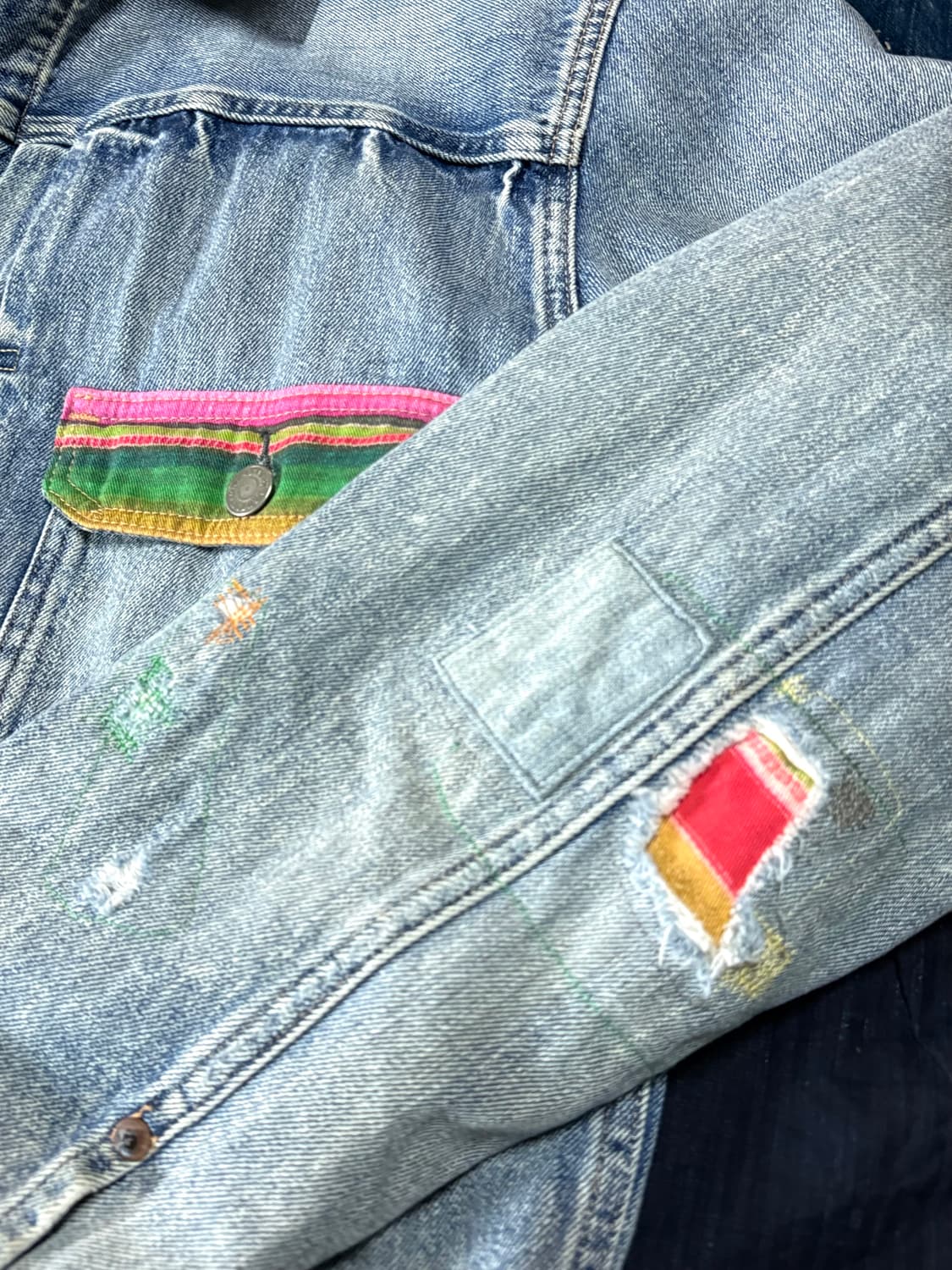 폴로 랄프로렌 렌턴 디스트레스드 리페어 패치워크 데님 트러커 자켓 L 상품이미지4