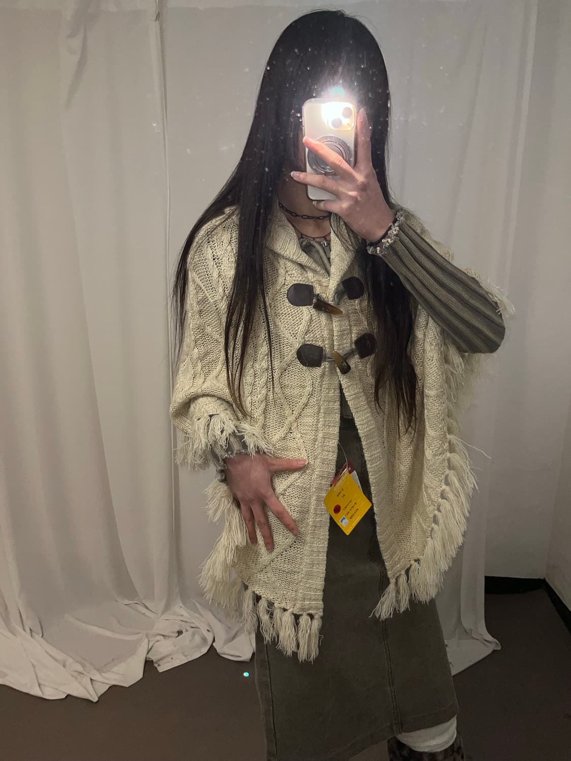 Colza 니트 프린지 후드 케이프 상품이미지7