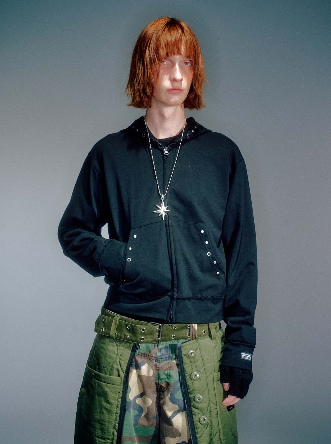 Men cappy stud hoodie zip-up 블랙 상품이미지1