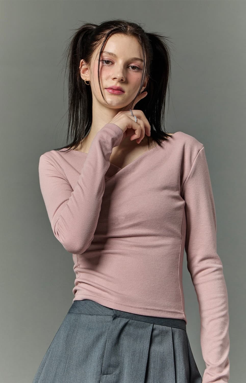 시티팝즈 드레이프 브이넥 긴팔티 핑크 상품이미지2