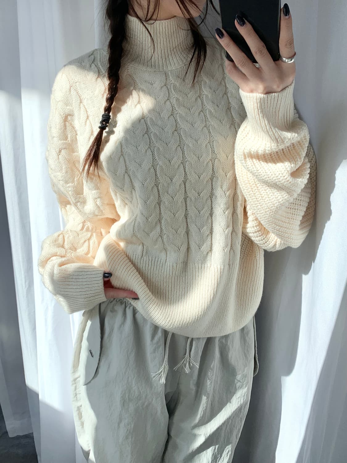 Adidas 아디다스 아이보리 케이블 하이넥 니트 상품이미지2