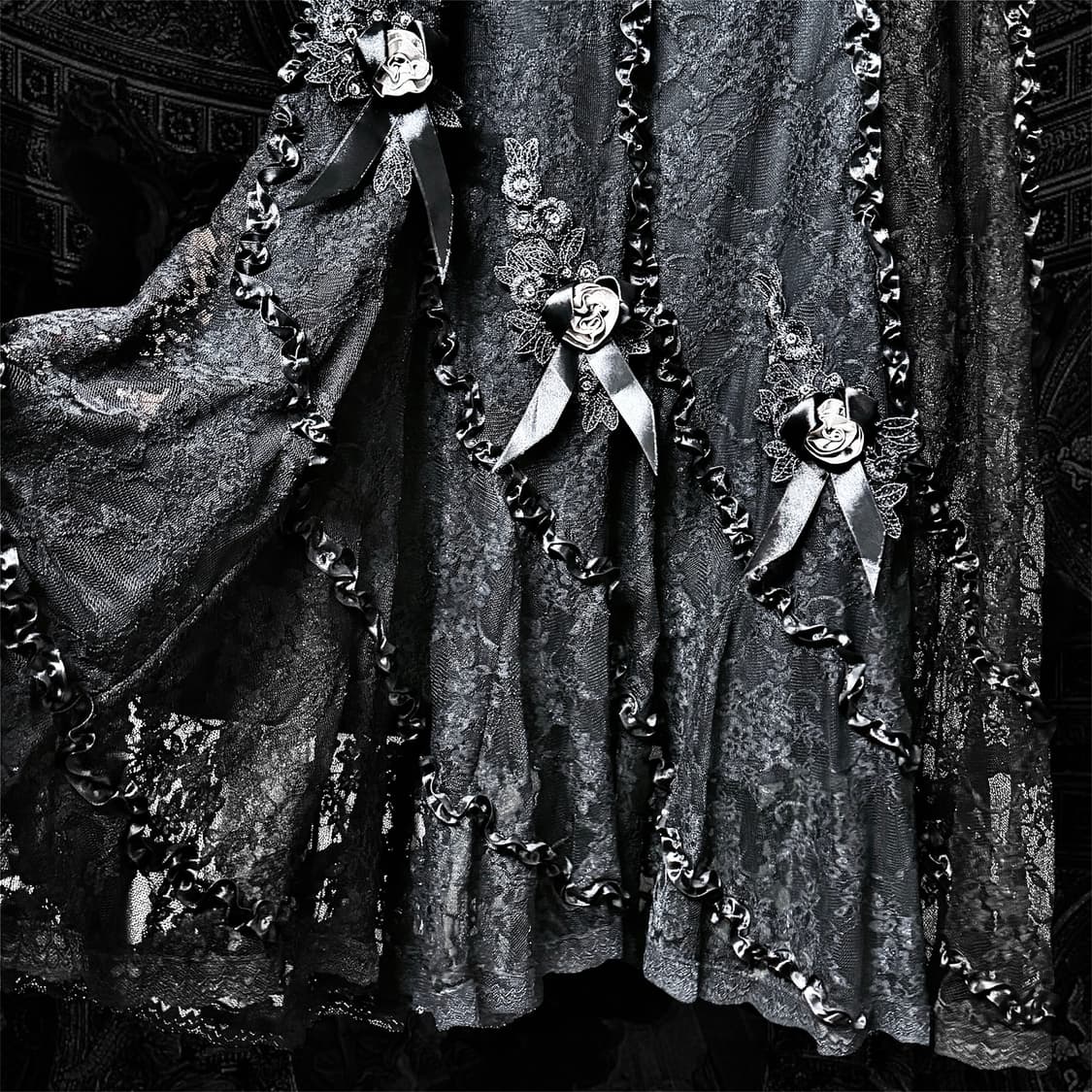 gothic ribbon frill long skirt 상품이미지2