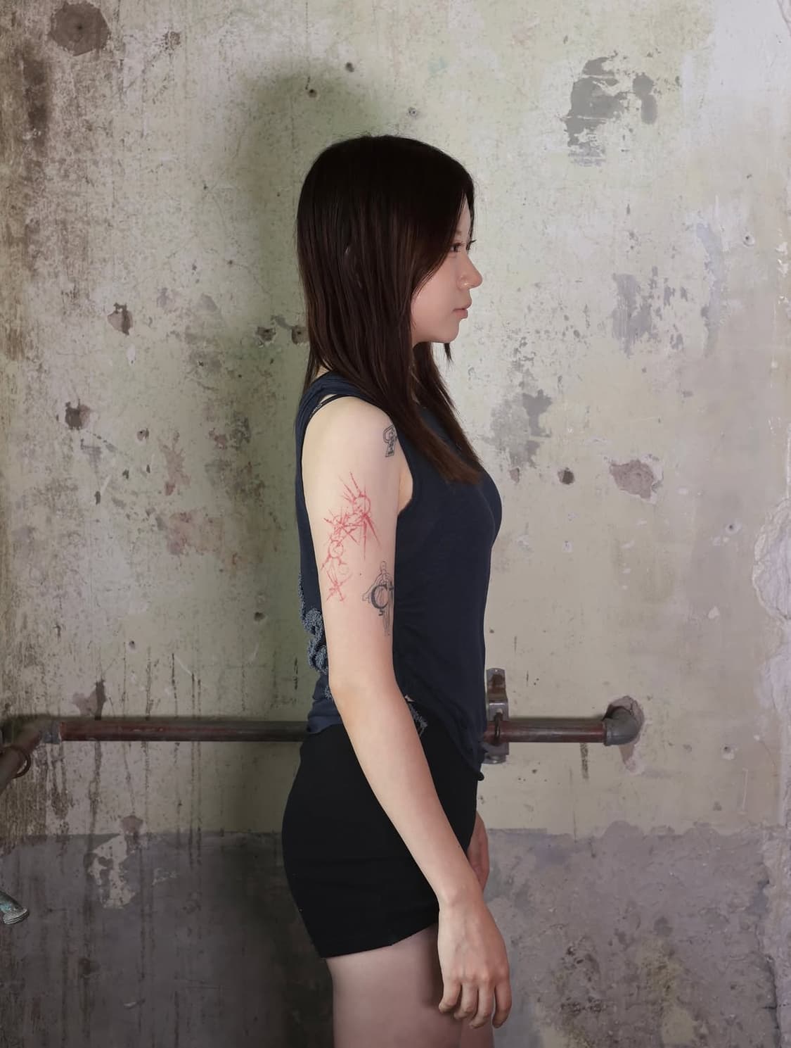 One shoulder button sleeveless- navy 상품이미지4