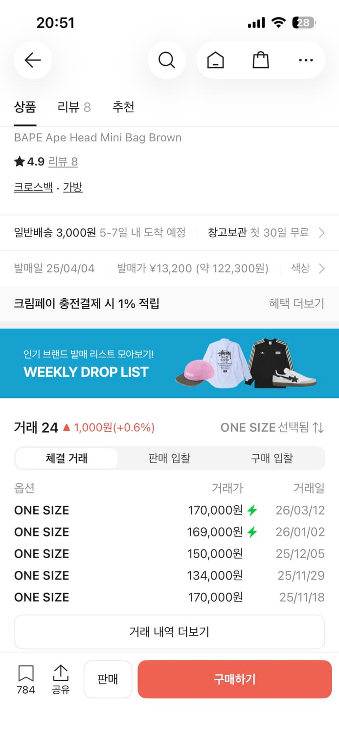 베이프 에이프 헤드 미니백 브라운 상품이미지3