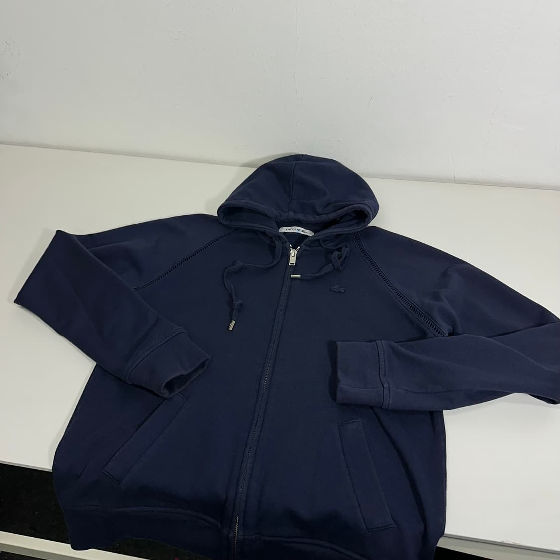 우먼M 라코스테 네이비 기본로고 면 후드집업 상품이미지1