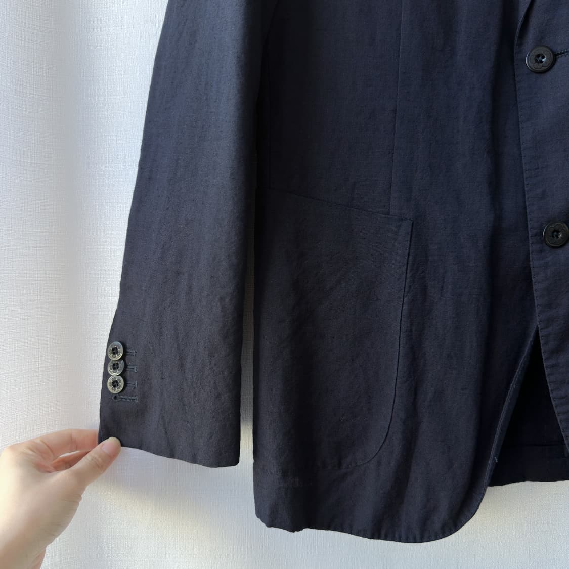 몬테도로 슬로웨어 울 린넨 혼방 라이트 블레이저 자켓 네이비 50 상품이미지4