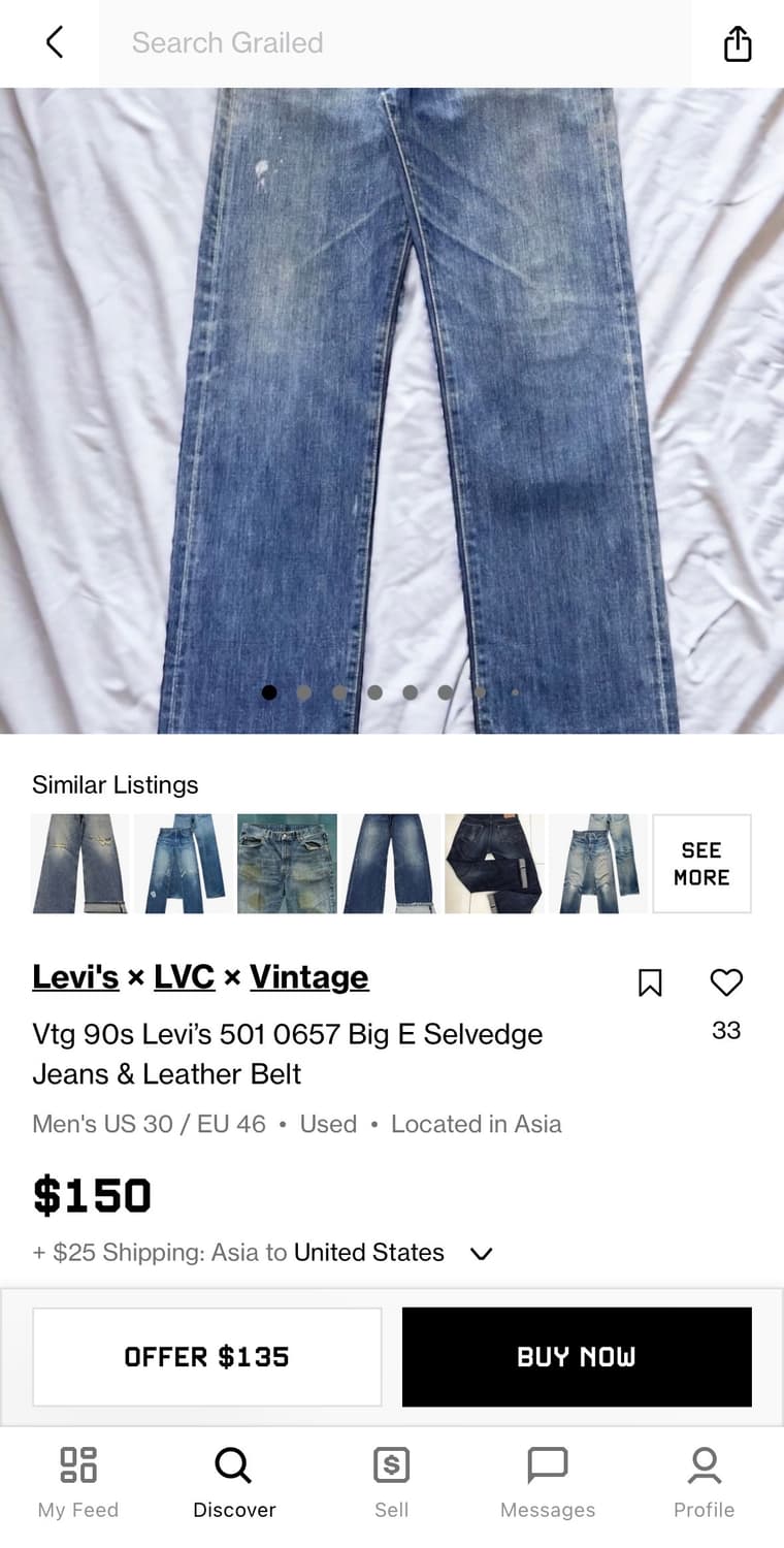 90s USA LVC 리바이스 501-0657 데님 팬츠 상품이미지2