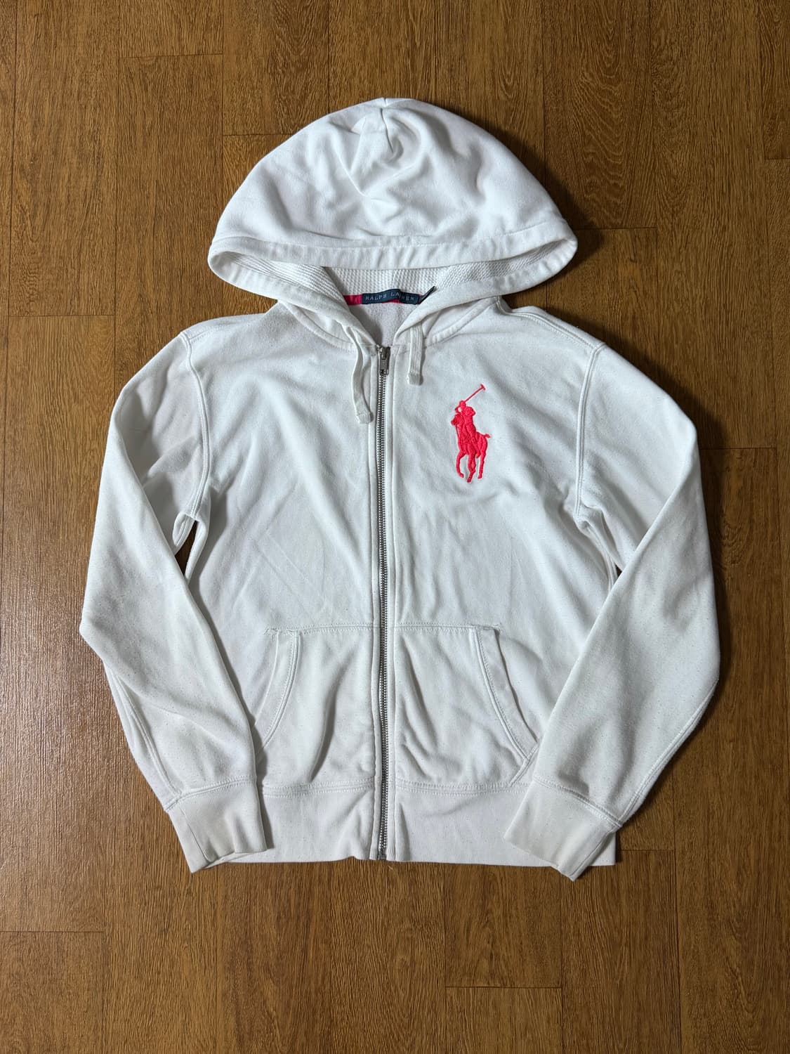 폴로 화이트 형광핑크 빅포니 후드집업 m 상품이미지1