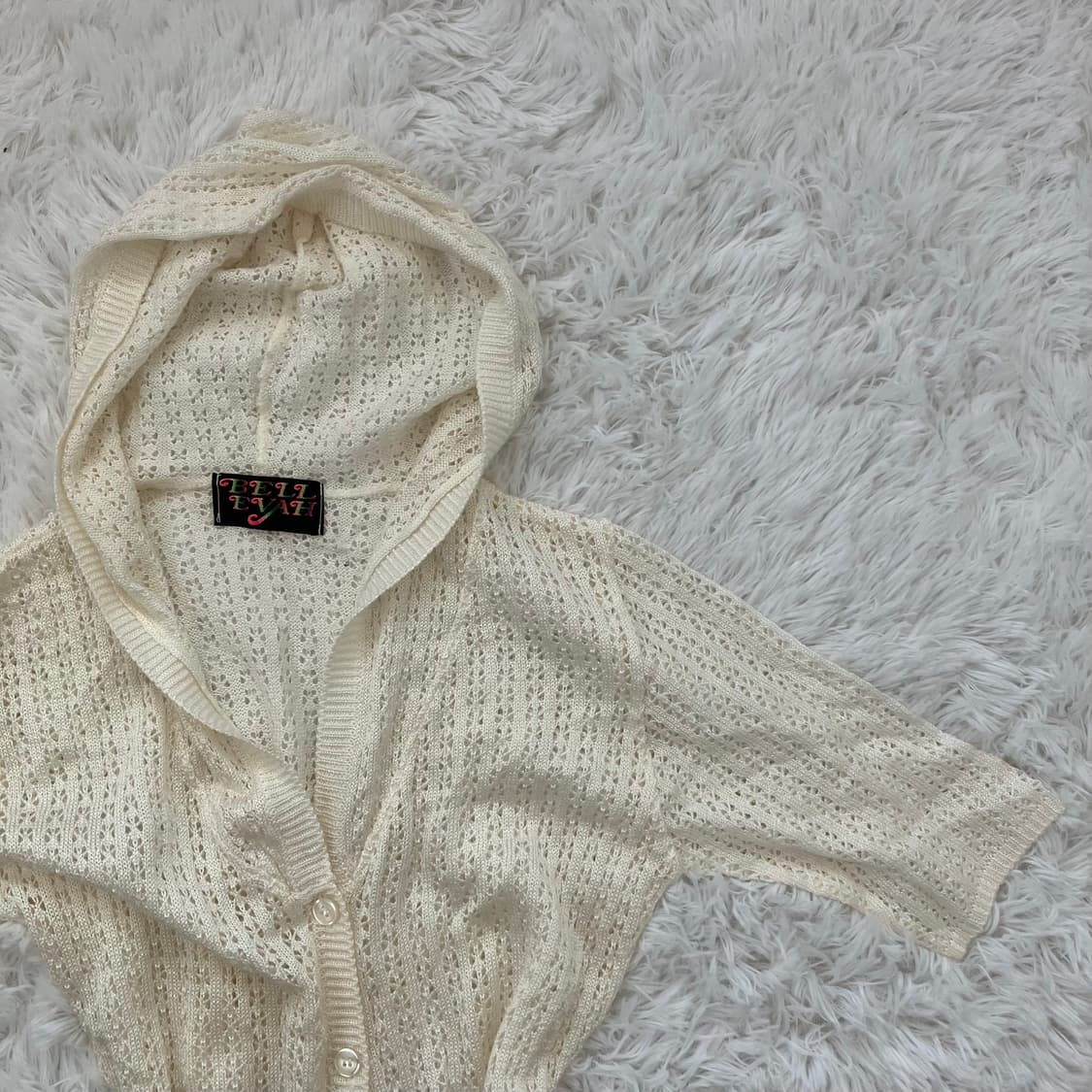 빈티지 아이보리 니트 후드 롱 가디건 y2k 스트릿 갸루 펑키 일본빈티지 상품이미지3
