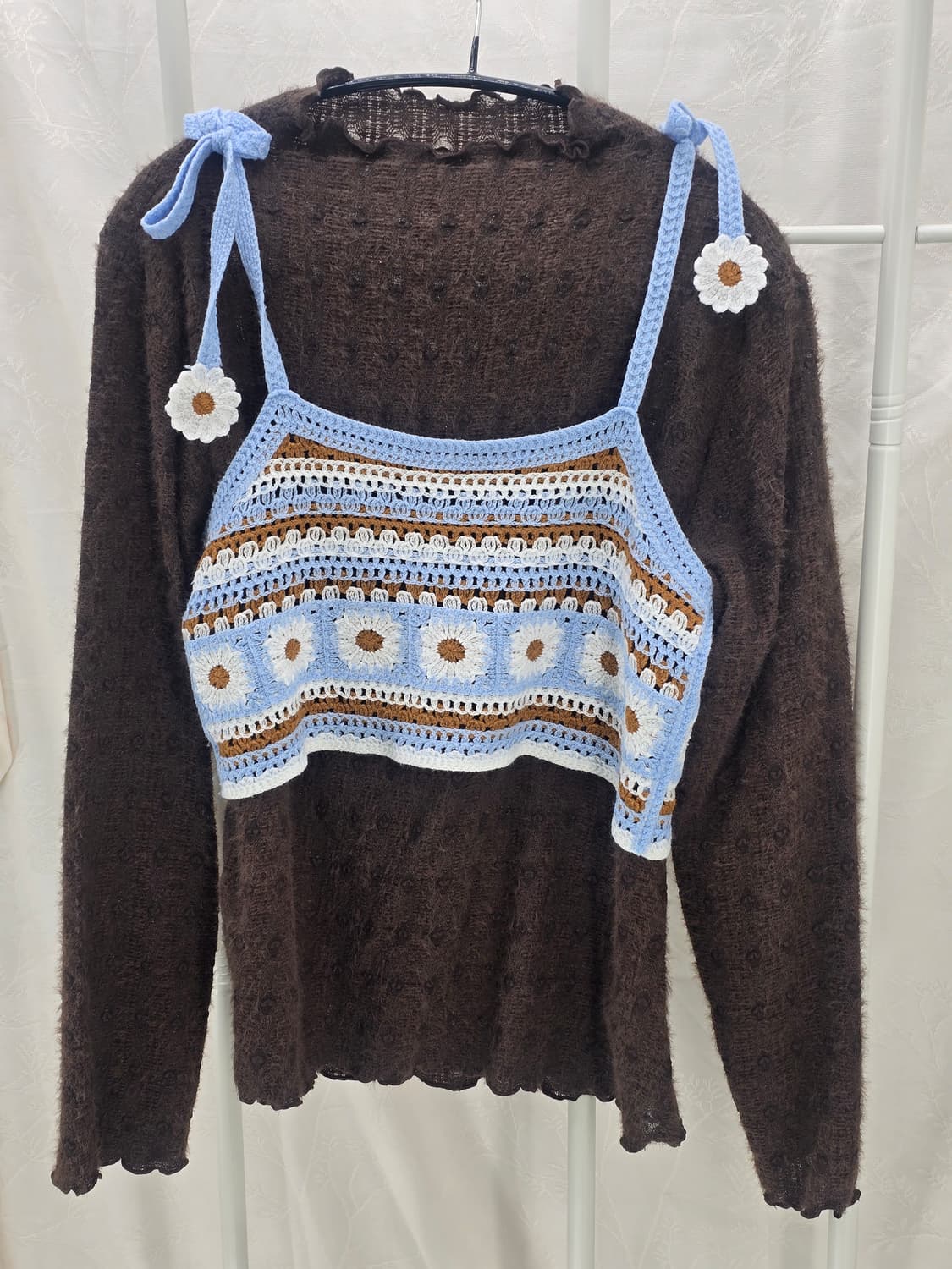 크로셰 데이지 뷔스티에 & 갈색 니트 세트 상품이미지6