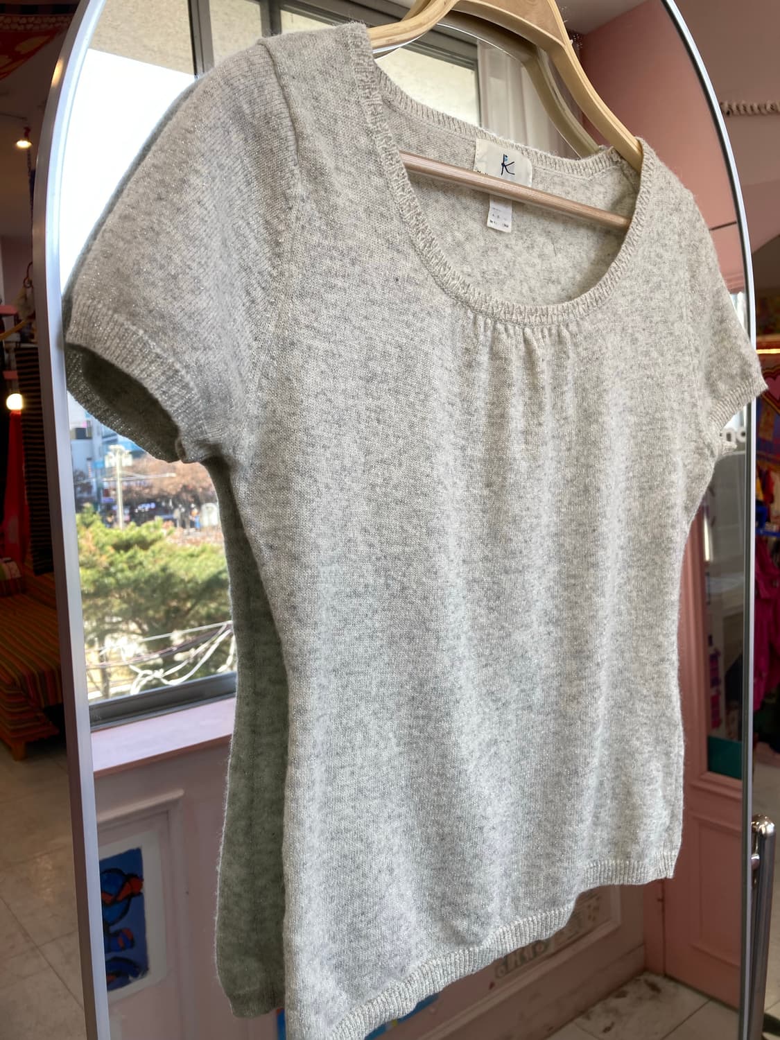 오트밀 라운드 반팔 니트 상품이미지2