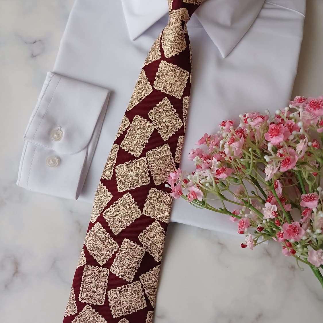 아쿠아스큐텀 실크 버건디 기하 넥타이 9.4cm A+등급 A19309
 상품이미지7