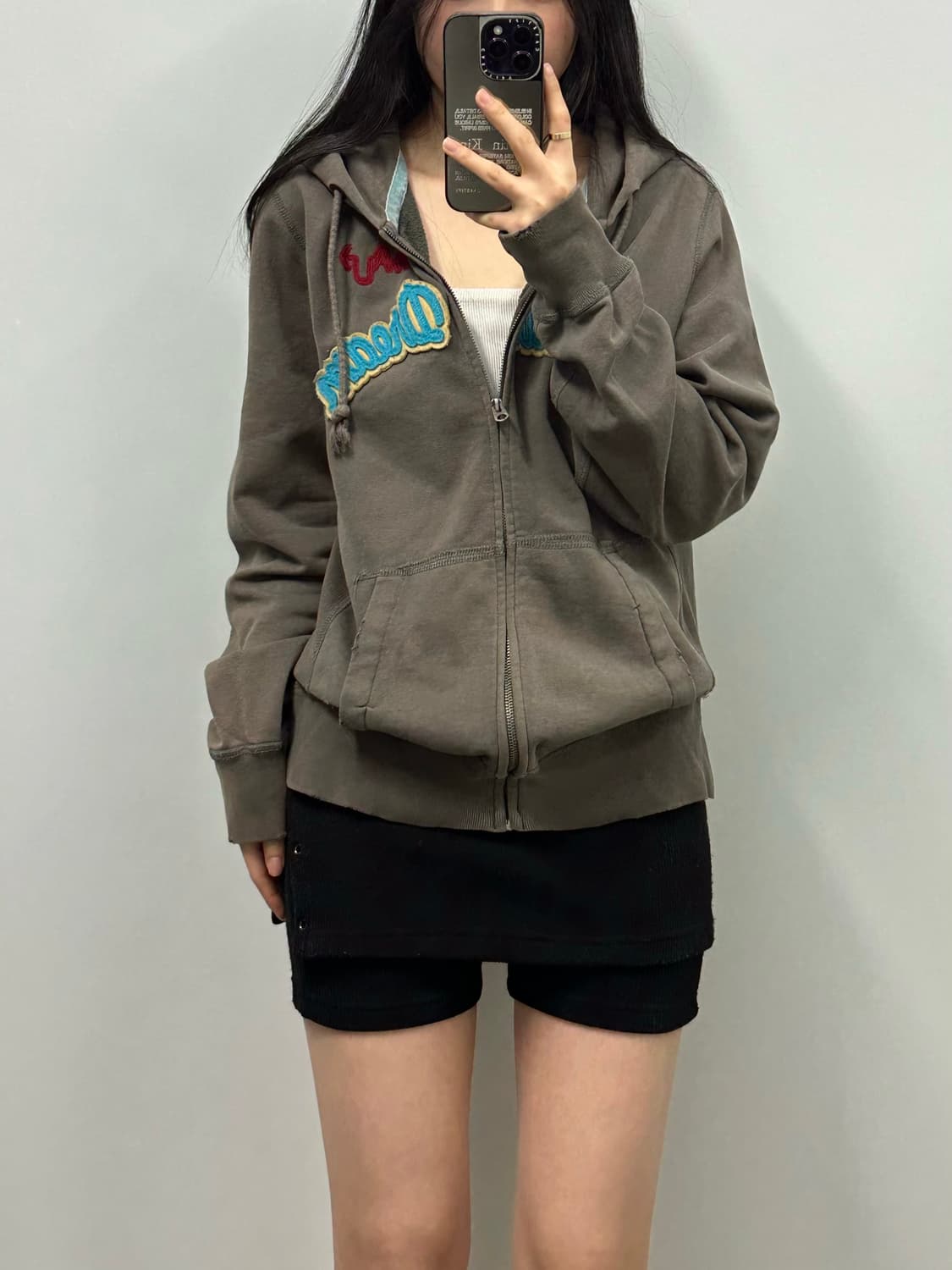 후아유 빈티지 디테일 카키 후드집업 상품이미지1