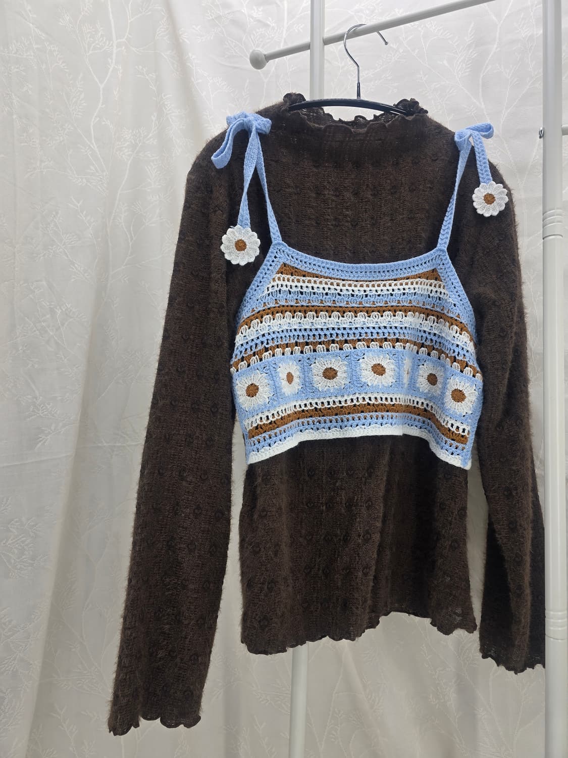 크로셰 데이지 뷔스티에 & 갈색 니트 세트 상품이미지1