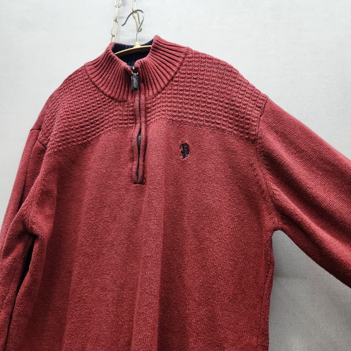 U.S폴로 로고 버건디 니트 반집업 L 상품이미지2
