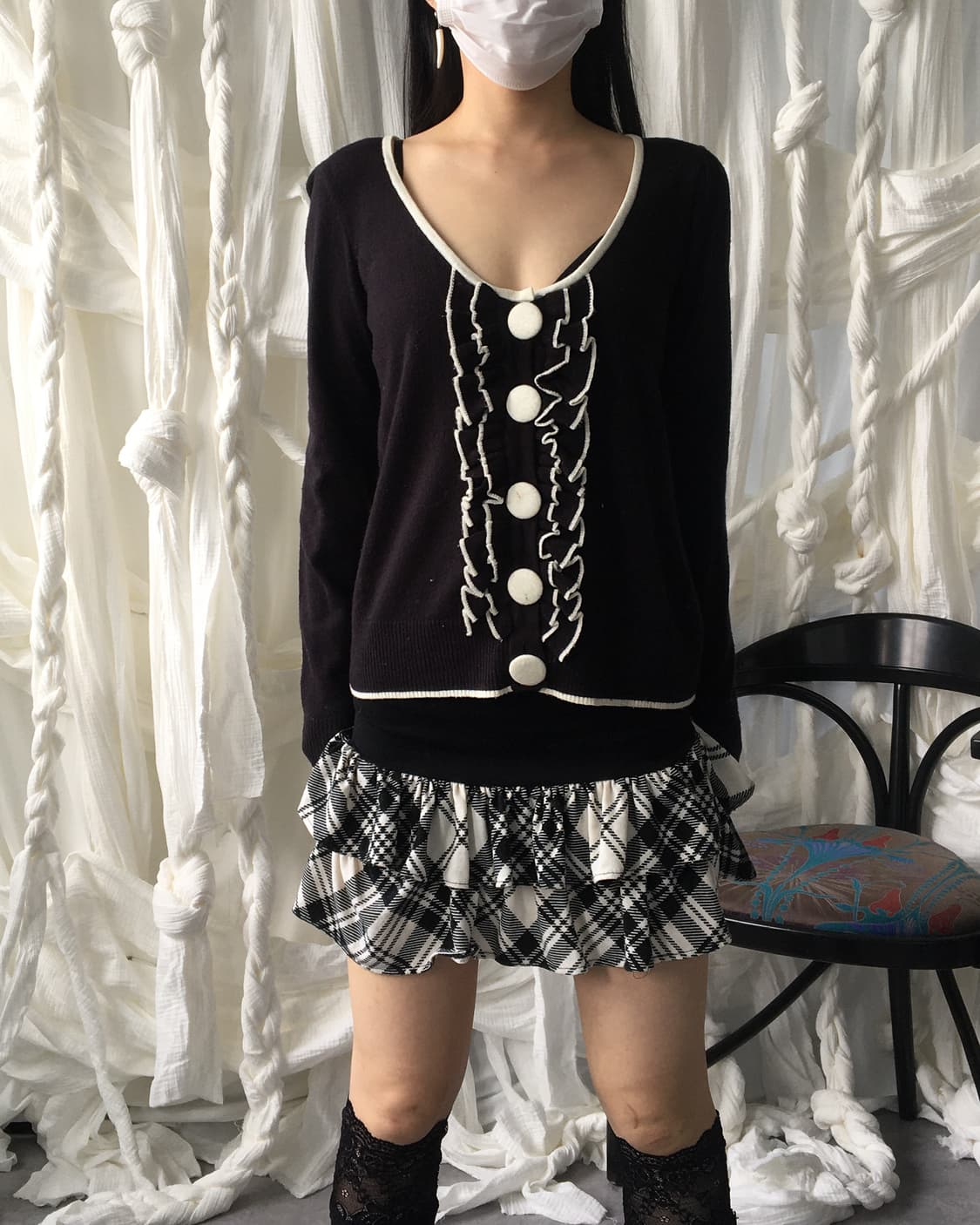 Button frill point knit  상품이미지5