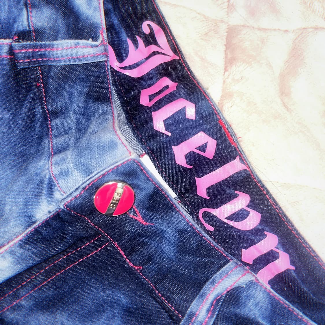 00‘s 갸루 와투케 대장템 핫핑크 지퍼 워싱 데님 숏팬츠 상품이미지4