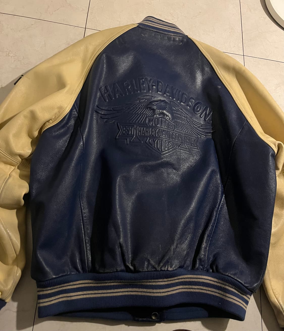 할리데이비슨 리얼 레더 블루 바시티 자켓 L 상품이미지6
