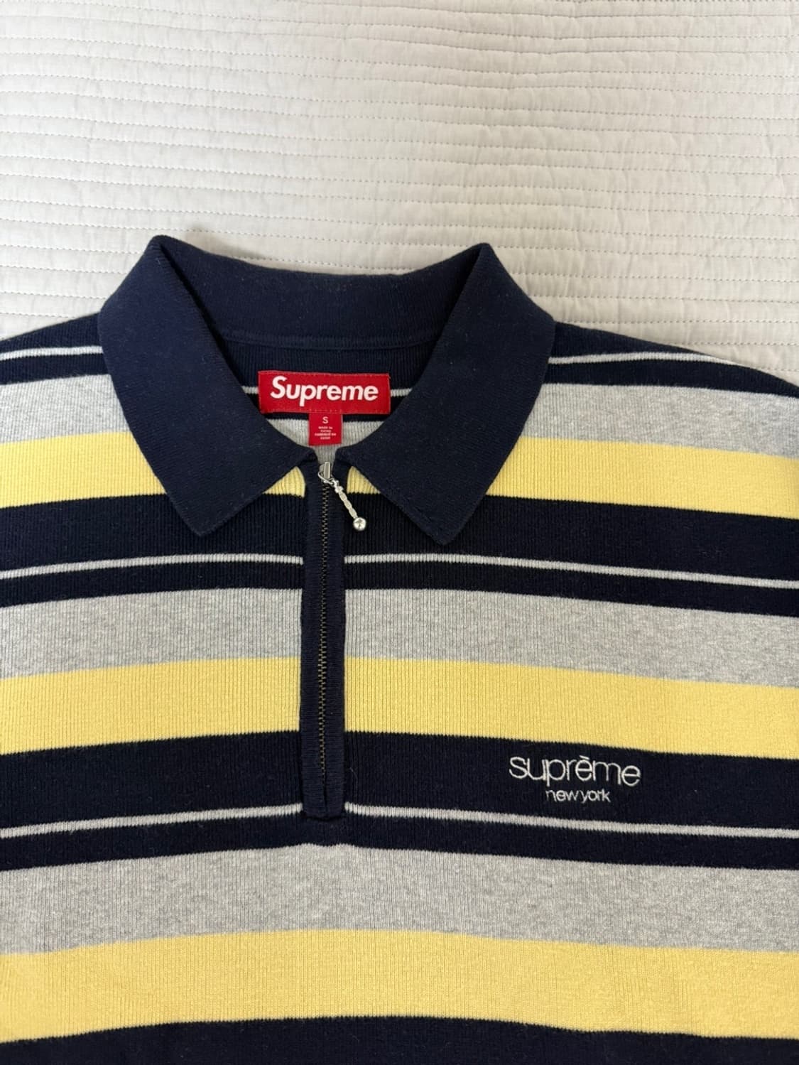 [S] 슈프림 스트라이프 집 롱슬리브 폴로 네이비 상품이미지3