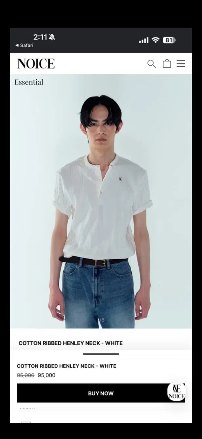 무료배송) 노이스 noice 코튼 리브드 헨리넥 화이트 m size 상품이미지4