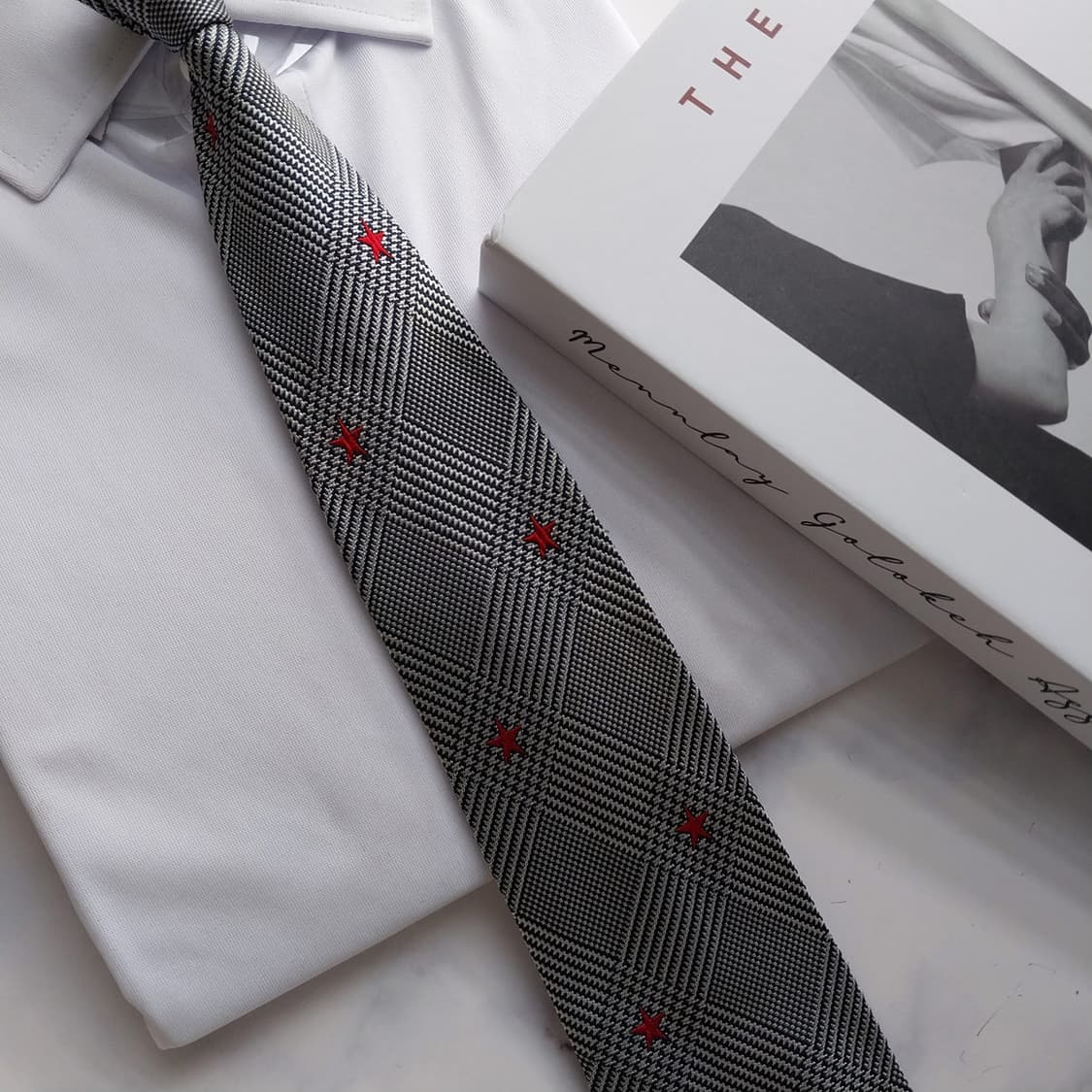 폴 스튜어트 실크 블랙&화이트 체크 넥타이 8.6cm A+등급 K1149 상품이미지10