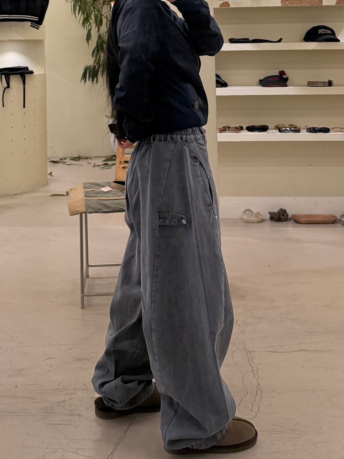 그레이 워싱 허리밴딩 카고 팬츠 U550 상품이미지2