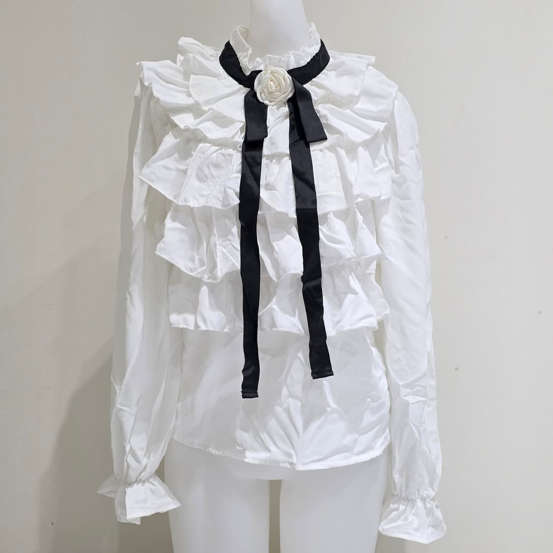 shein 빈티지)화이트 카멜리아 공겜여주 프릴캉캉 로맨틱고딕블라우스 상품이미지2