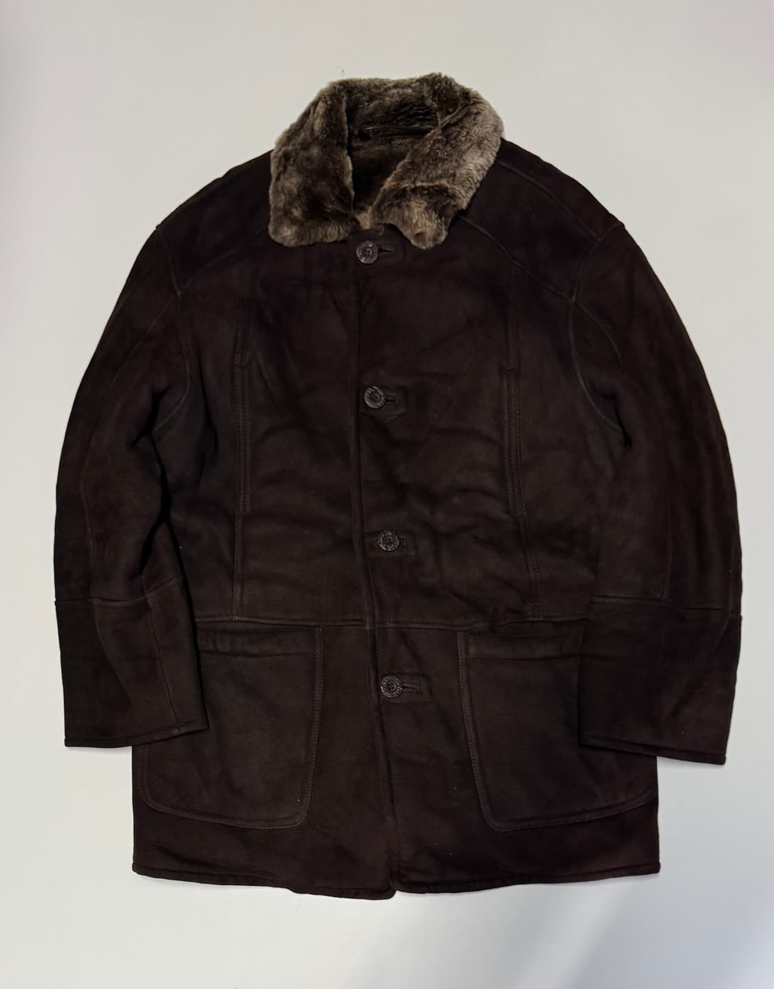 빈티지 리얼 양가죽 스웨이드 양털 내피 무스탕 자켓 XL 코코아 상품이미지1