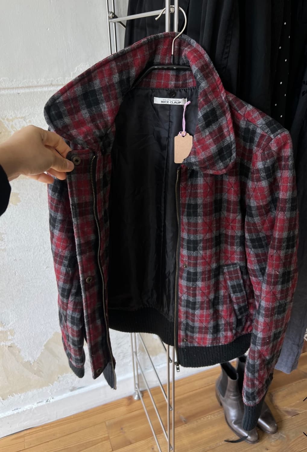 Vintage Cropped Plaid Bomber Jacket 상품이미지2