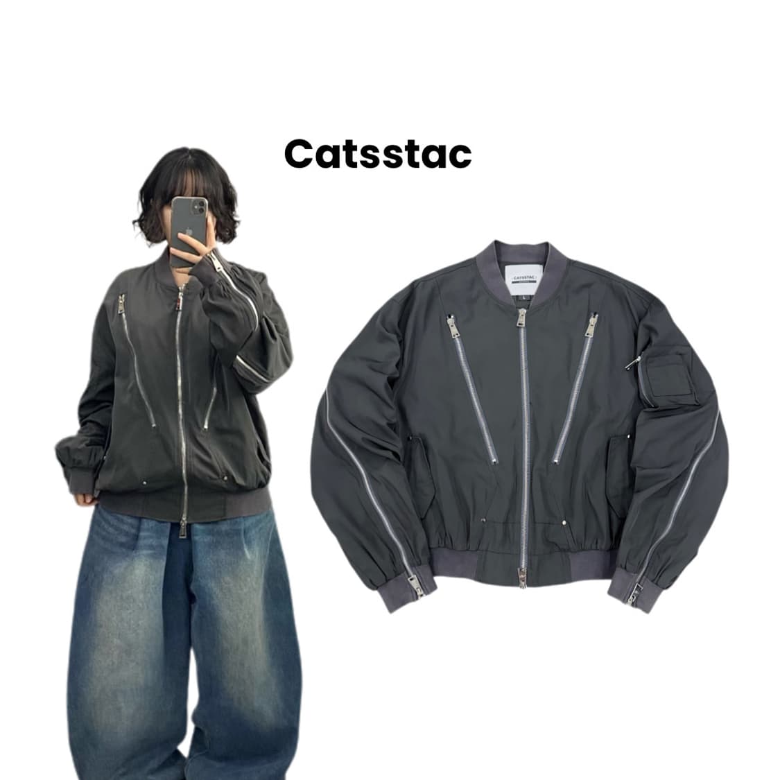 Catsstac 멀티지퍼 락 스트릿 봄버자켓 상품이미지3
