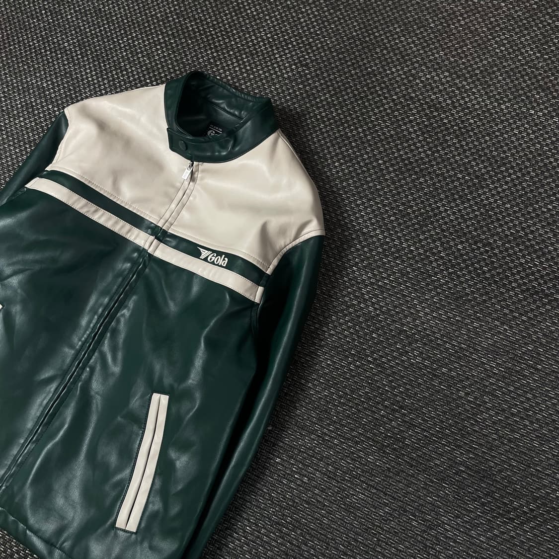 골라 그린 화이트 레더 바이커 자켓 M 상품이미지5