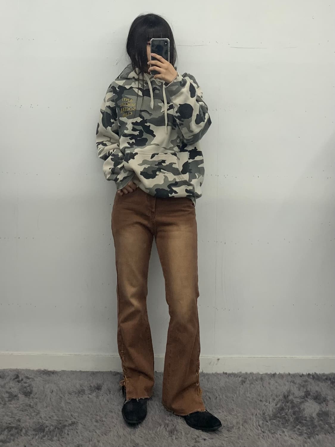  부츠컷 코르셋 디테일 브라운 팬츠 상품이미지2