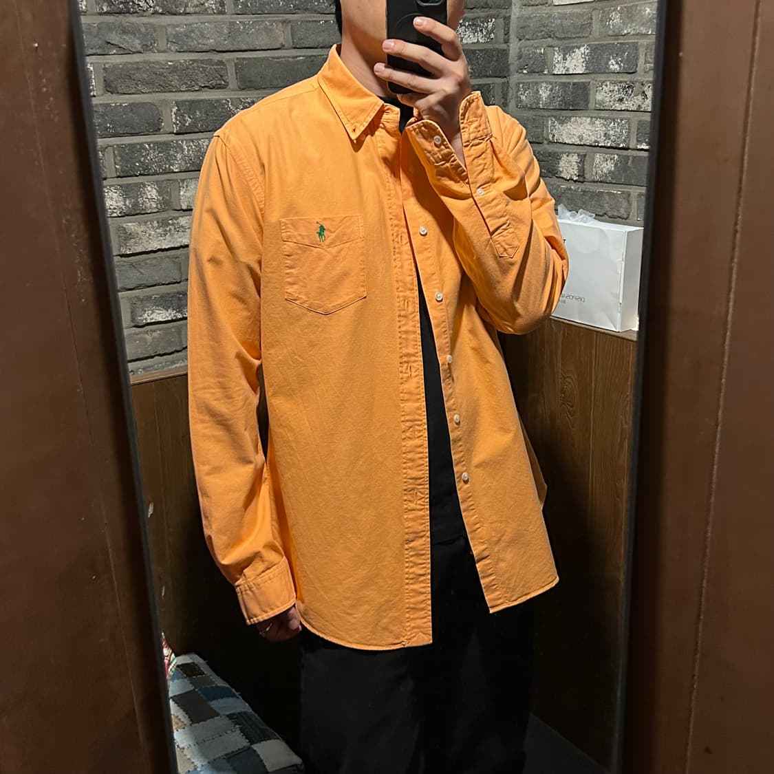 XL) 폴로 랄프로렌 클래식 원포켓 옥스포드 셔츠 주황색 상품이미지9
