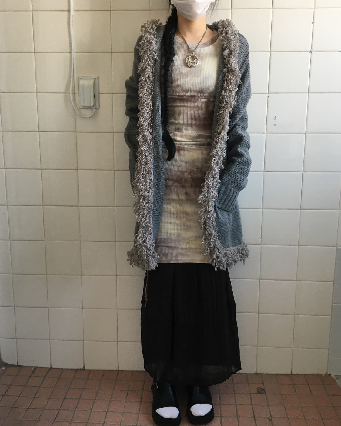 Fringe point tied hood knit cardigan 상품이미지5