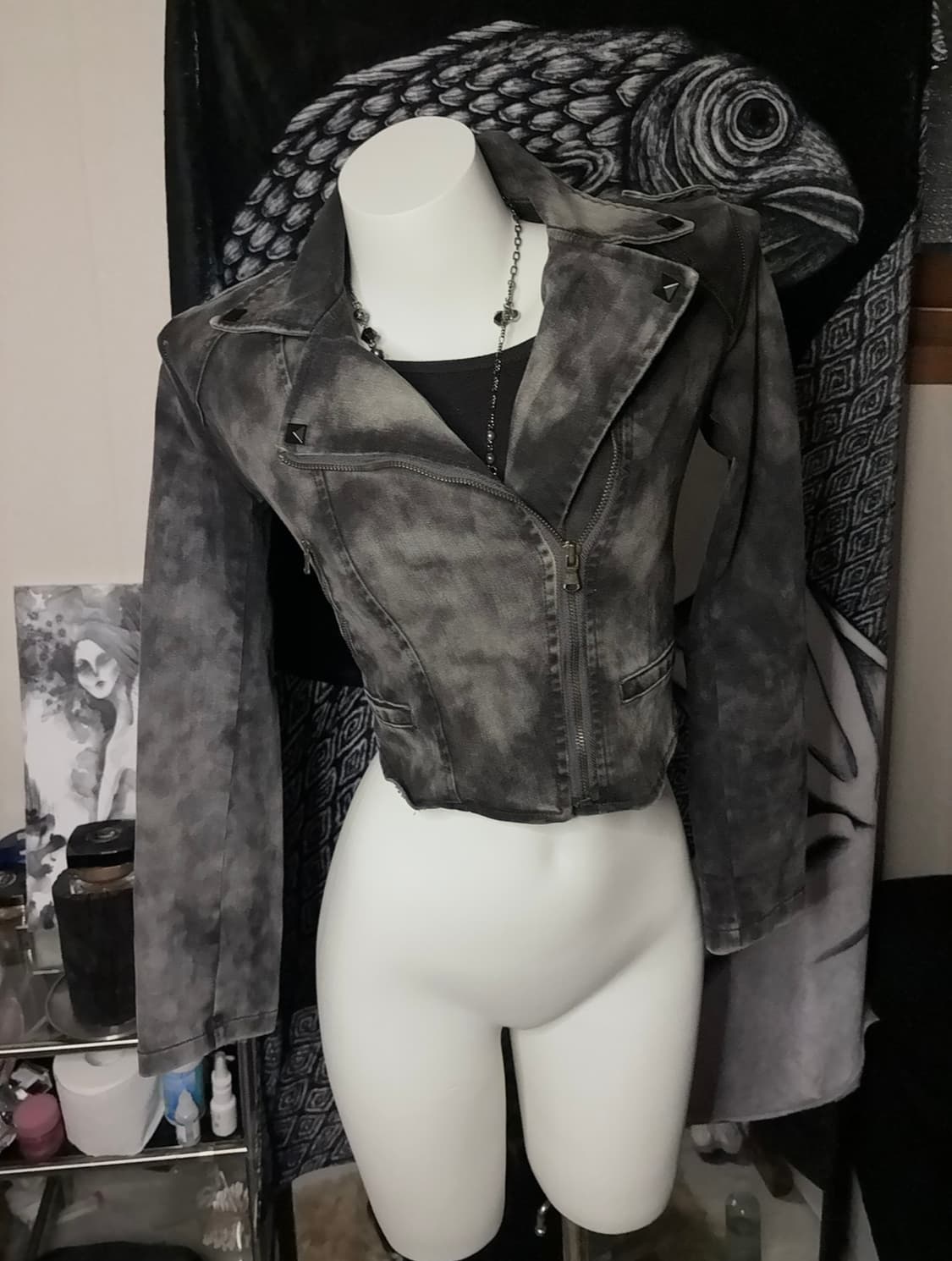 빈티지 워싱 크롭 라이더자켓 상품이미지1