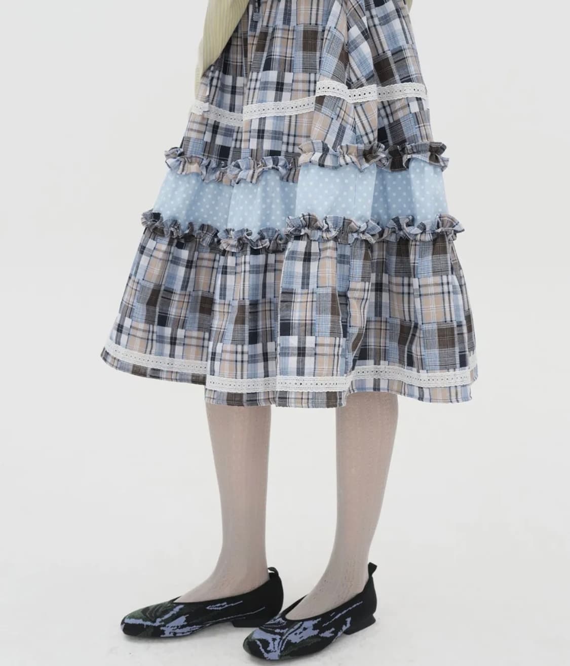 타입서비스  Lace Trim Ruffled Check skirt  상품이미지1