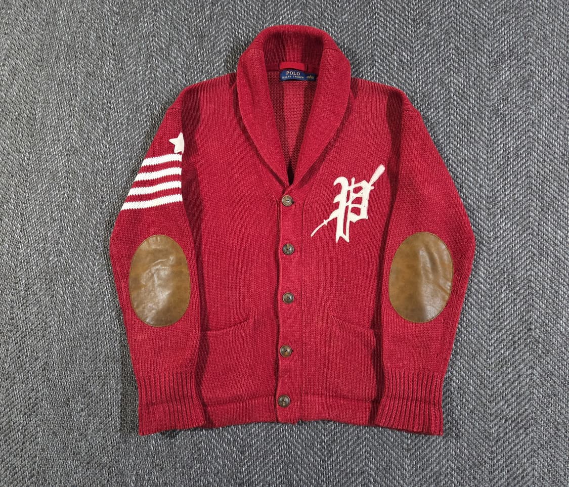 폴로 랄프로렌 엘보패치 숄카라 레터맨 가디건 상품이미지1