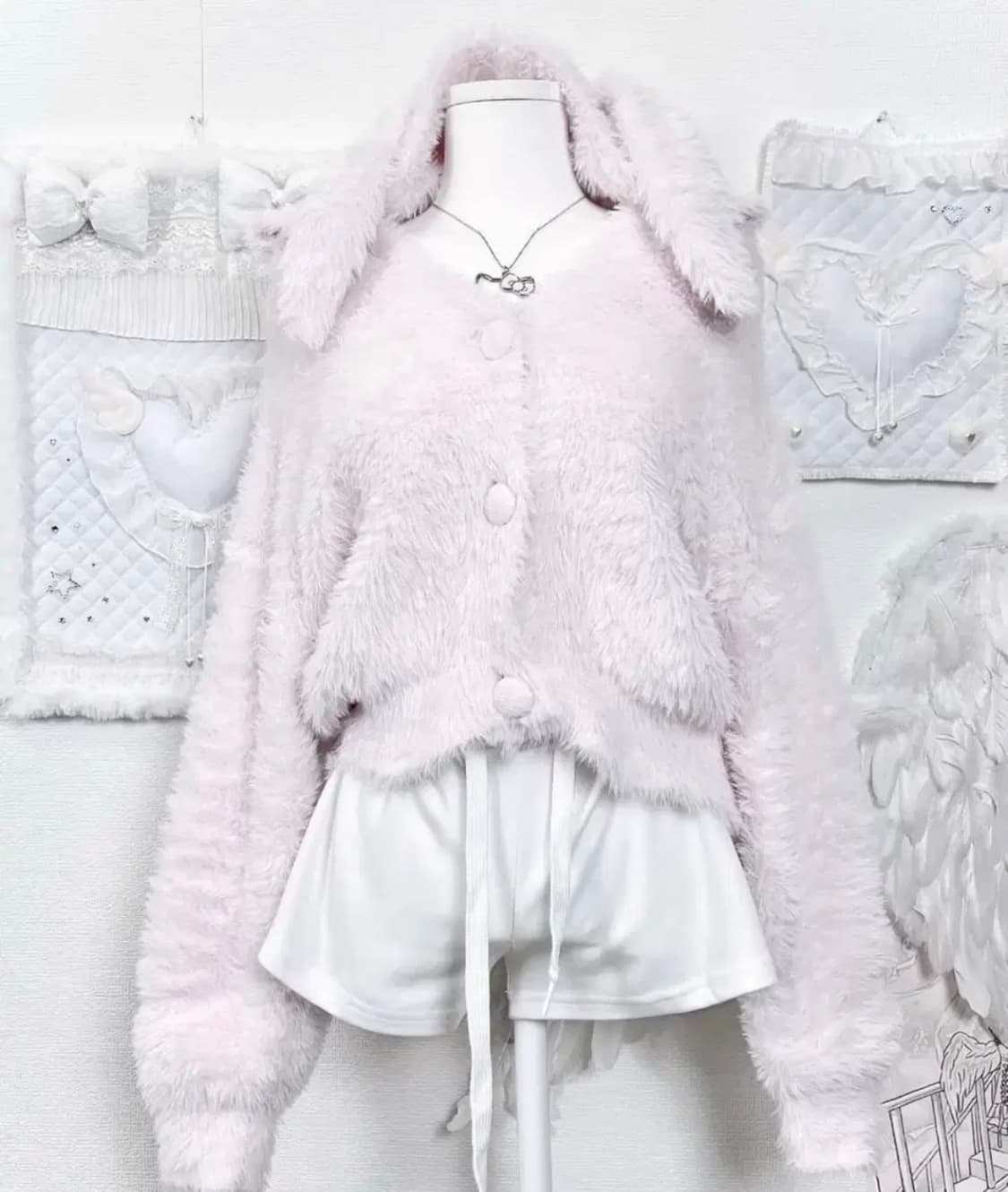 진리빈티지 젤라또피케 우사미미 연핑크 폭닥 가디건 상품이미지1