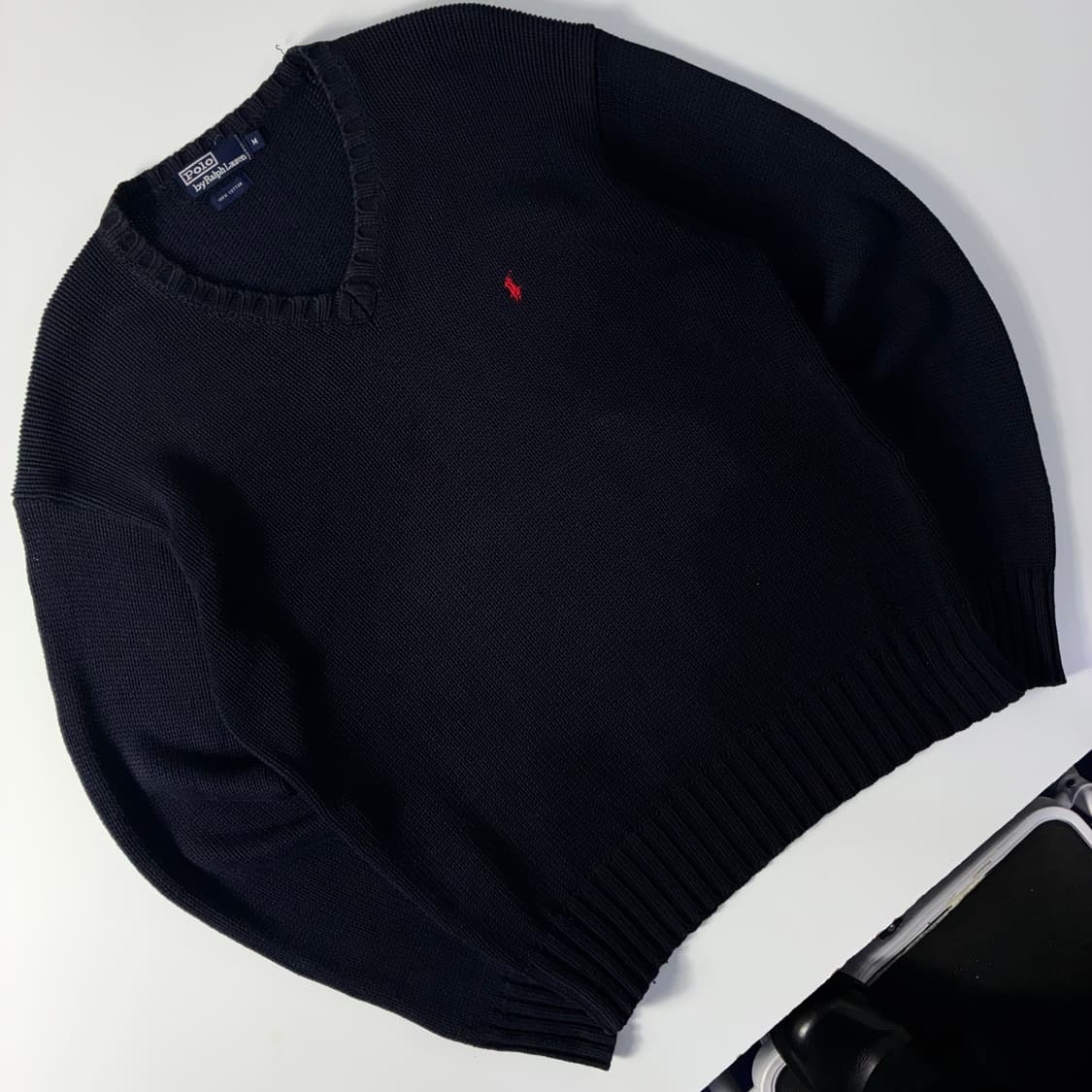 Polo  폴로 랄프로렌 자수 코튼 네이비 브이넥 니트  상품이미지2