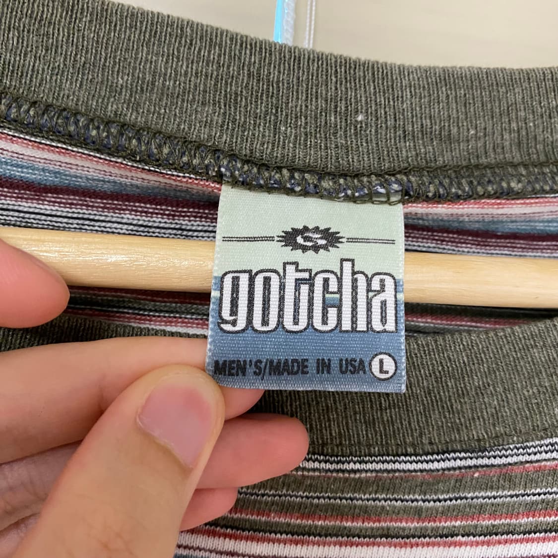 L) 90s 빈티지 갓챠 gotcha 스트라이프 보더 티셔츠 반팔 상품이미지8