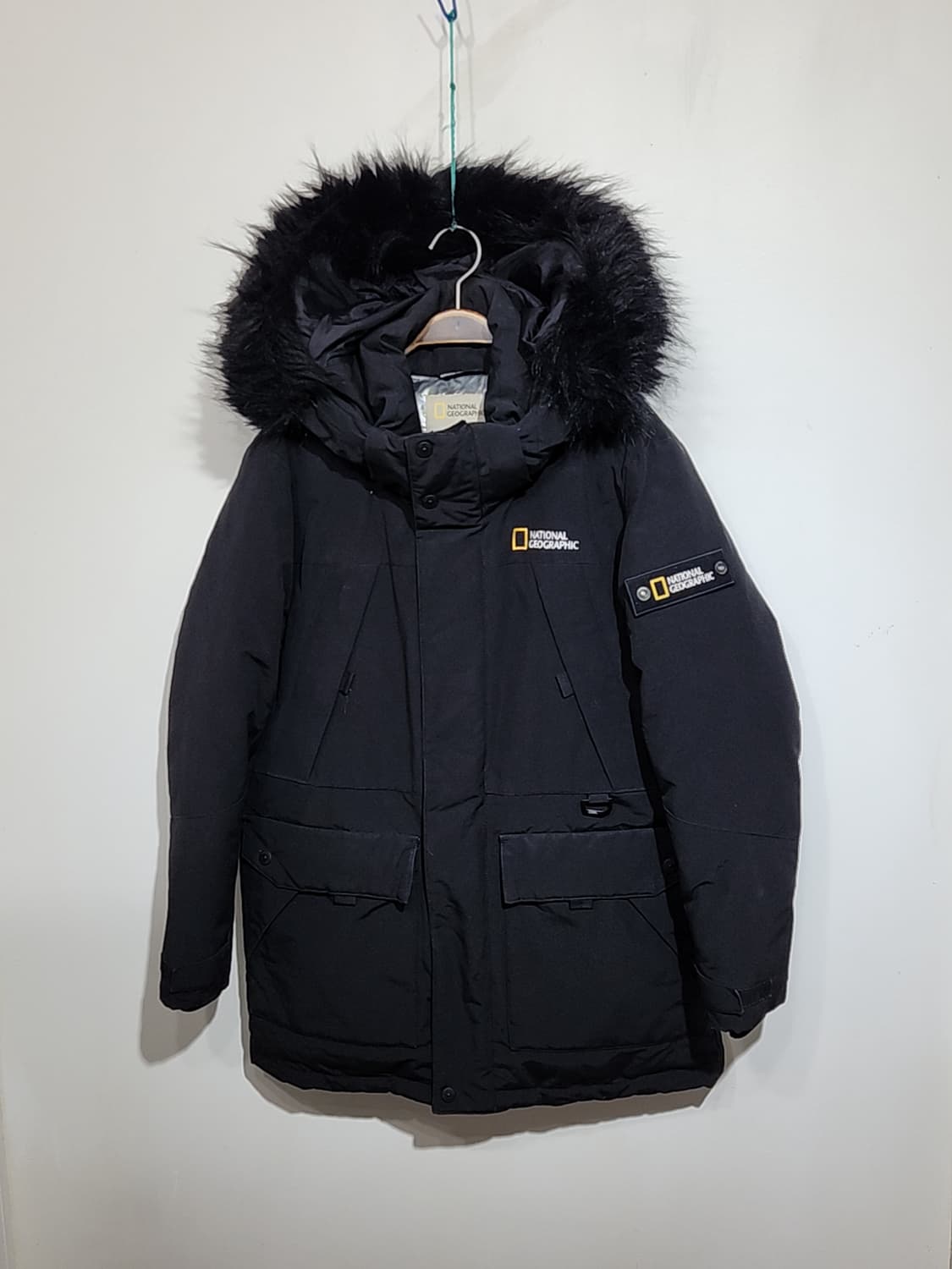 (M) 내셔널지오그래픽 다운자켓 블랙 오리털 와펜 패딩점퍼  상품이미지1