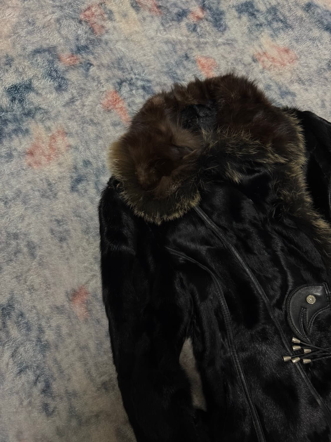 Unknwon fox fur trimming leather jacket 상품이미지3