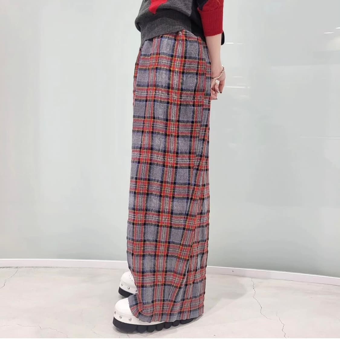 23aw 타오 꼼데가르송 레드 벨티드 체크팬츠 m 상품이미지2