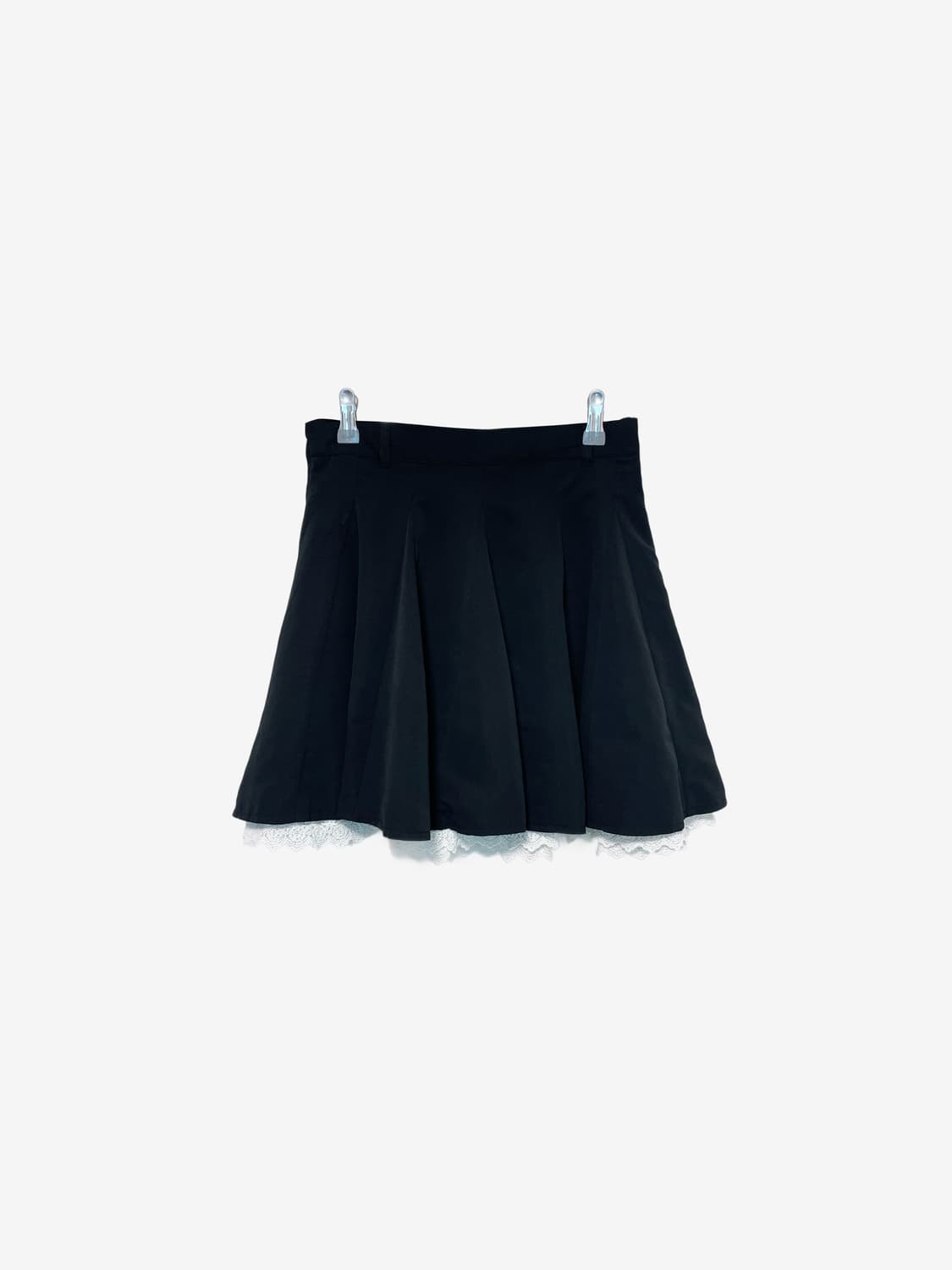 Pleated Lace Layered Mini Skirt - Black 상품이미지5
